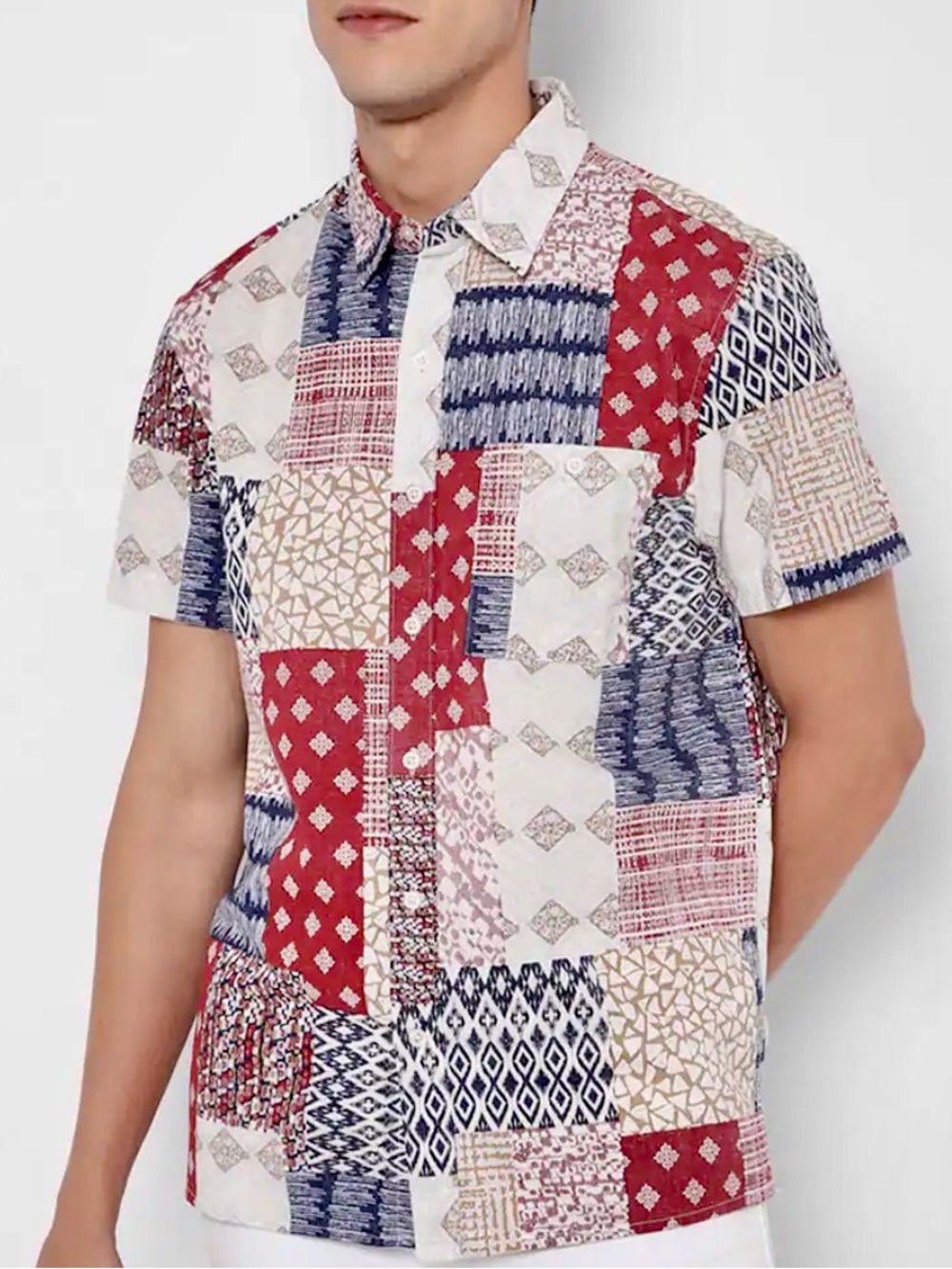 American Eagle Shirt Mens Men’s Multicolor Patchwork Geometric Flex Abstract
